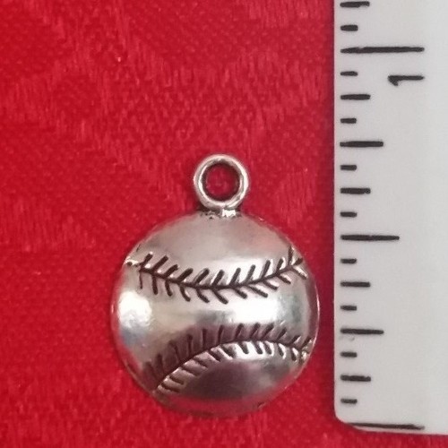 SOFTBALL - BASEBALL BALL ANTIQUE SILVER CHARM 3D - EARRINGS, BAIL, LOBSTER - Picture 18 of 18