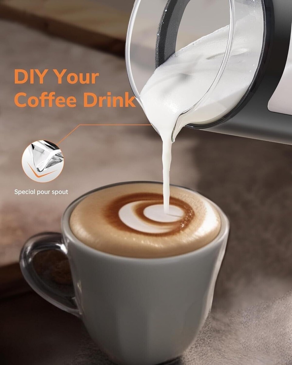 Morpilot Elektrische melkopschuimer, 500 ml, 600 W, 4-in-1 melkopschuimer voor warm en koud, vaatwasmachinebestendig, visueel glas, latte-design, zwart