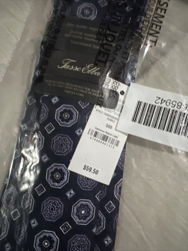 NEW Tasso Elba Men's Classic Medallion Silk Tie Blue Purple Lilac Silver - Picture 5 of 7