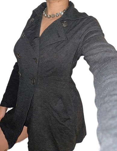 CAbi Women Sz S Trench Coat Jacket Military Double Breast Charcoal Button Gray - Picture 2 of 6