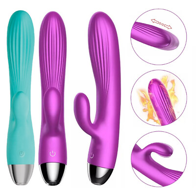 Vibrator mit Stoßfunktion + Heizfunktion lila Rabbitvibrator Dildo aufladbar USB