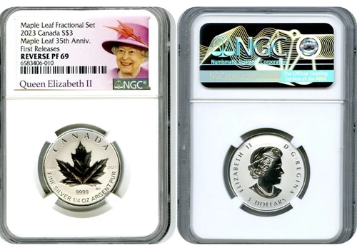 2023 QUEEN ELIZABETH $3 1/4 OZ CANADA SILVER PROOF NGC PF69 35TH MAPLE LEAF - FR