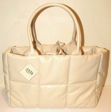 Ulta Cream Puffer Tote Bag Handle Large Off-White Beige NEW Shopper Purse