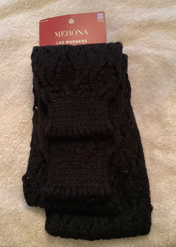 NUEVO CON ETIQUETAS Calentadores de Piernas Merona Para Mujer Talla Única Negro Tejido Abierto Sobre la Rodilla Elásticos Foto 2 de 4