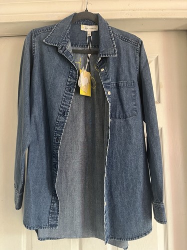 Kerri Rosenthal Women’s Denim Shirt Size S Drippy Hearts Club NWT