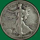 1918 Walking Liberty Half Dollar Very Fine VF Coin #41436