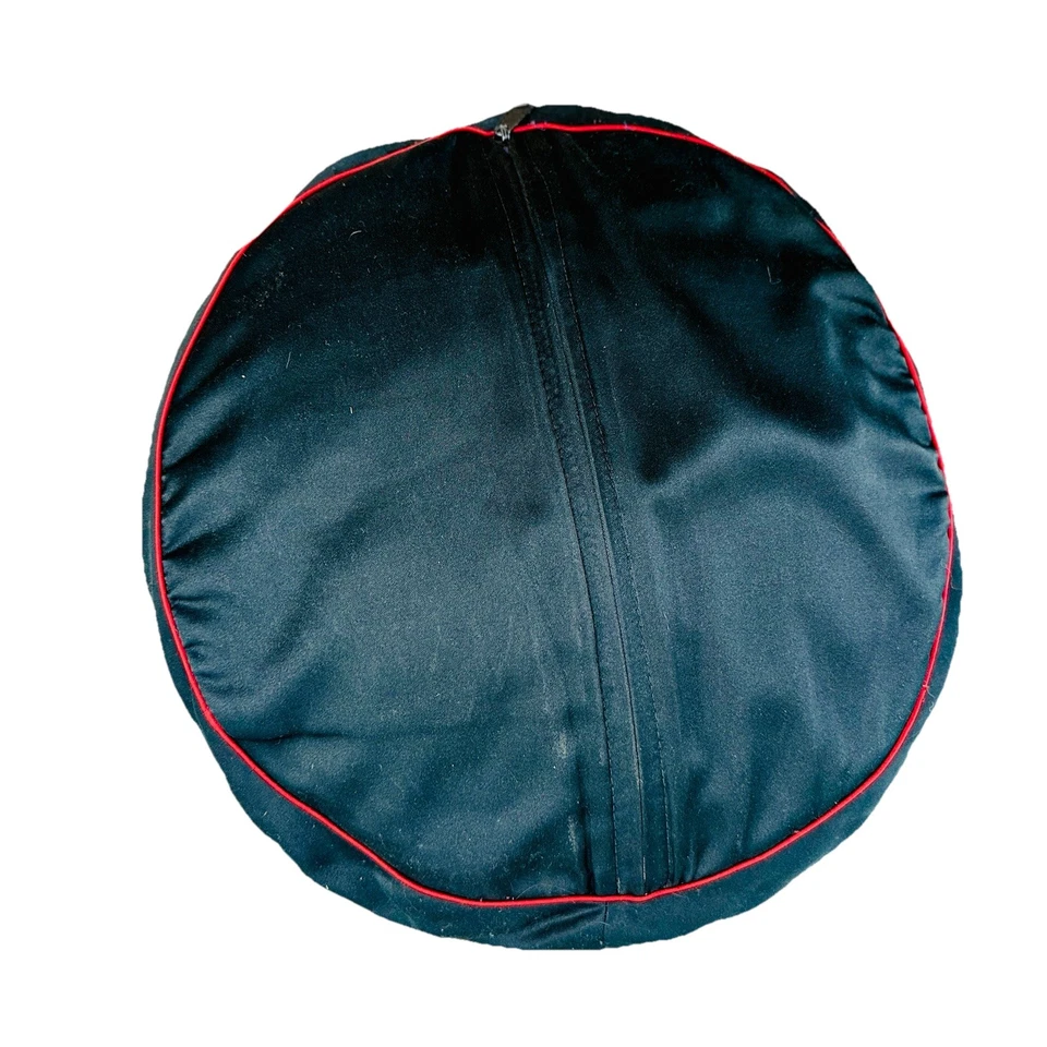 Vintage Asian Oriental Birds Round Embroidered Black Satin Throw Pillowcase - Image 4 of 4