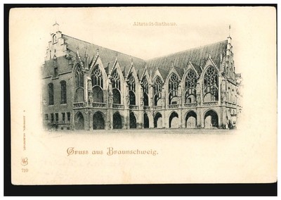 Postcard greeting from Braunschweig: Old Town Hall, 8.2.1898 to Zwickau 9.2.98
