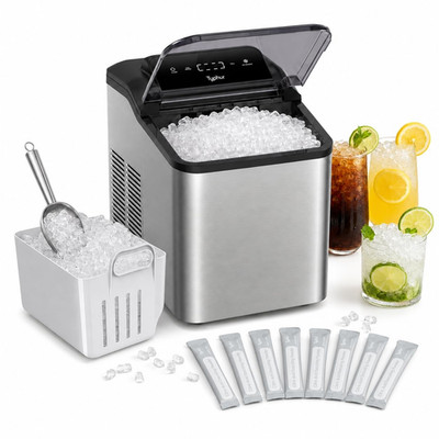 35Lbs/24H Fast Nugget Ice Maker, Self-Cleaning, Stainless Steel, Dual Scoops