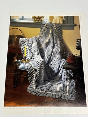 Blue Blanket Crochet Pattern Sportweight Cotton Approx 38x58'' Book Pages