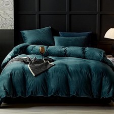 Peacock Blue Flannel Velvet Duvet Cover King Size Duvet Cover Bedding Sets, 3pcs