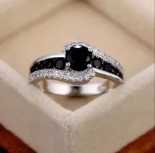 2Ct Round Lab-Created Black Onyx Women's Engagement Ring 14K White Gold Finish