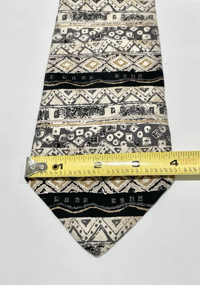 Corbata Oleg Cassini 100 % seda clásica 58” negra gris beige abstracta para hombre Foto 2 de 4