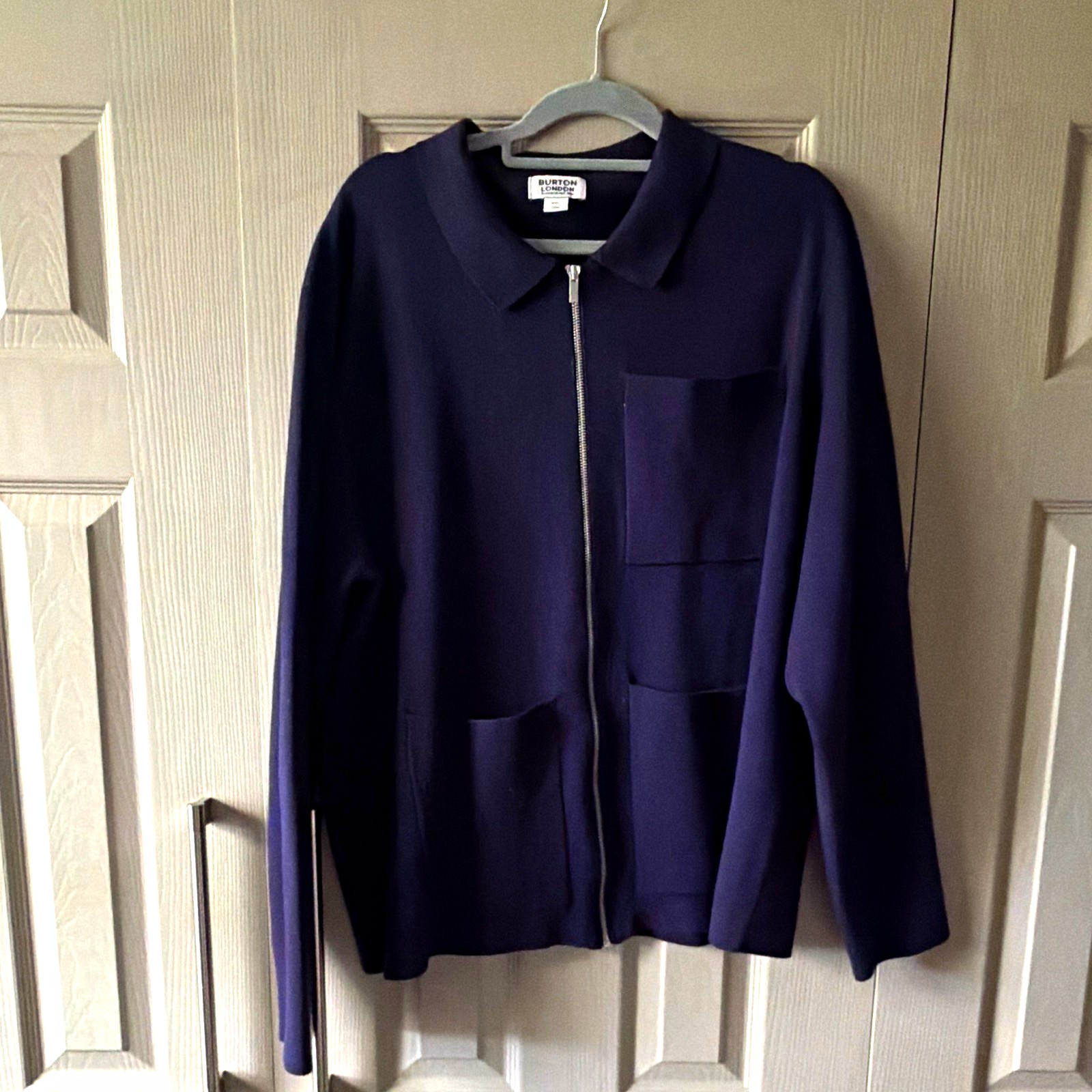 Burton London Navy Cotton Knit Full Zip Collared Jumper Mens 2XL