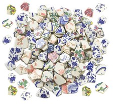 Broken Ceramic Porcelain Tiles for Mosaic Crafts Glazed Irregular Blue and Wh...