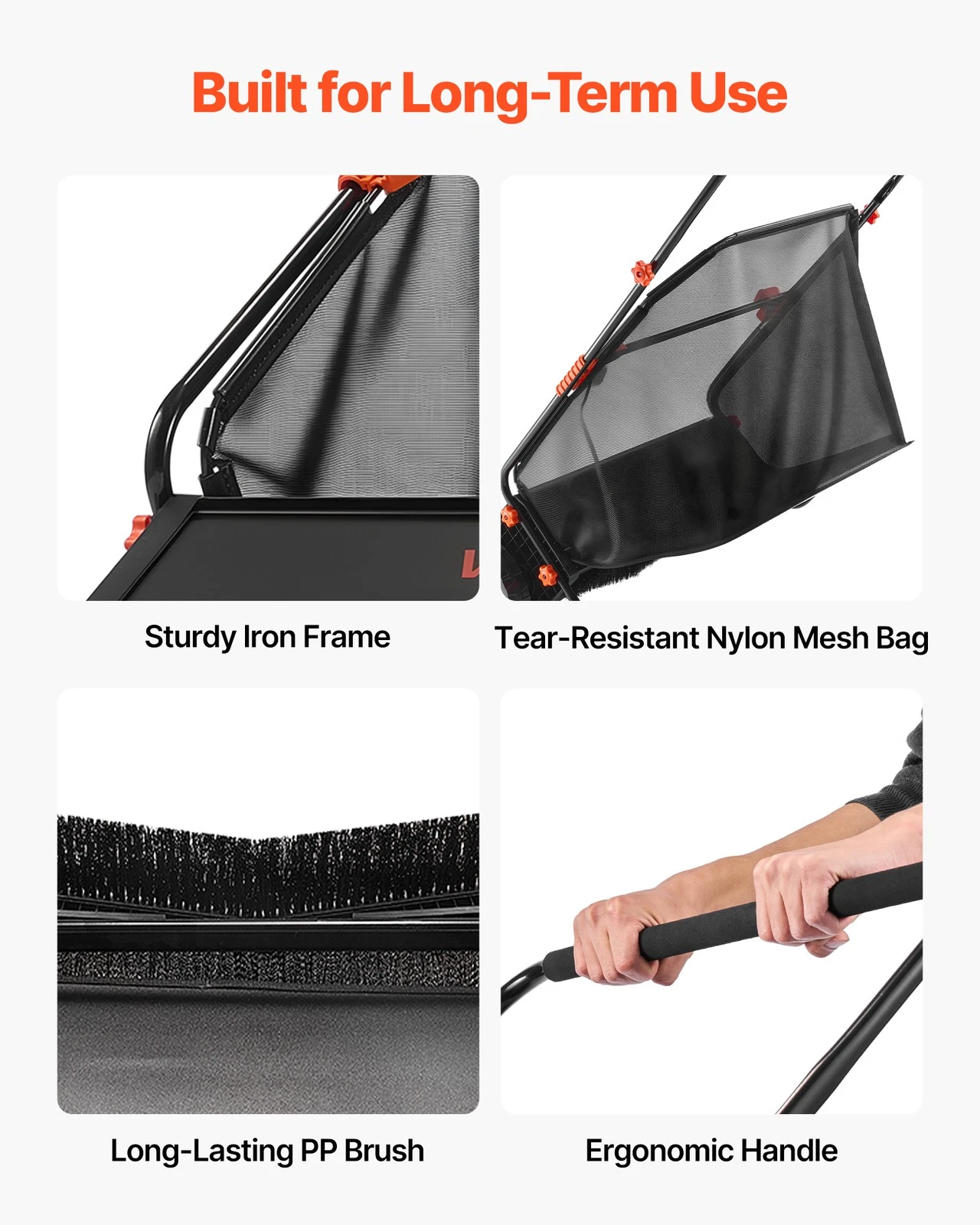 VEVOR Push Lawn Sweeper 26 in Leaf & Grass Collector 7 cu.ft. Hopper Bag Durable - product detail image 8