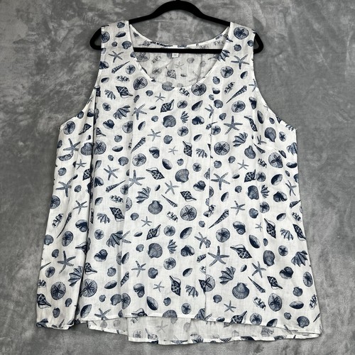 J.Jill Tops Love Linen Plus 3XL Sleeveless SeaShell Printed Blouse Preppy Beach - Picture 6 of 11
