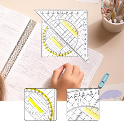 2x Set Quadratischer Winkelmesser Zeichnung Transparent für Universität Klassenzimmer Zuhause