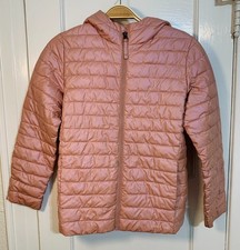 Lands End Kids Girl Puffer Jacket Pastel Pink Zip Hooded Lightweight L/10-12