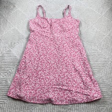Old Navy Cami Mini Dress Womens L Pink Floral Linen Smocked Resot Summer Beach