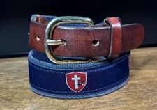Kids Cape Cod Belts Canvas Leather Cross On Shield Belt Sz 22-23 1-1/4 Wide Bkl