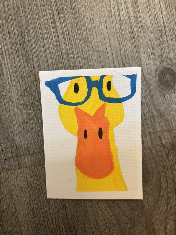 Funky duck in glasses acrylic ACEO ORIGINAL card byAnnabelle Mason signed