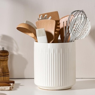 JIEMEI HOME Utensil Holder 7.2''Large Ceramic Stable Crock for Kitchen Counter