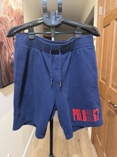Polo Ralph Lauren Mens L Navy RL 67 Graphic Fleece Sweat Shorts Drawstring NWOT