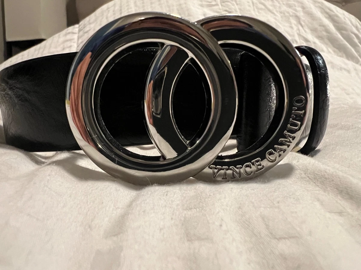 Vince Camuto belt large western ornate silver tone buckle vegan black leather Vince Camuto Leather Belts for Women for sale | eBay main image 3