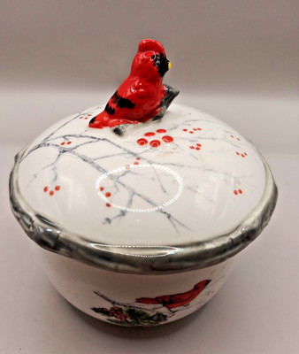 Ceramic Cardinal Trinket Keepsake Box Home Decor Global Design 