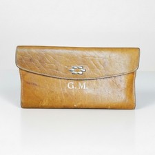 Baronet 7x4" Checkbook Wallet Vintage Top Grain Leather Suede G.M. Brown Orange