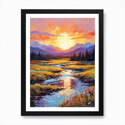 Sunset River 1 Kunstdruck gerahmt Wandbild Poster Leinwanddruck Bild