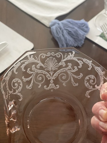 Vintage rosa Vertiefung Fostoria Glas Bon Bon Schale Schleife Griff Ätzung 6 3/4" - perfekt!  - Bild 8 von 11