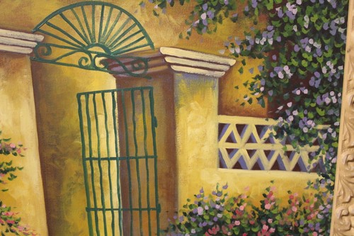 Vintage Framed Artwork Artist Signed Spanish Style Villa Entrance W/Gardens - Picture 3 of 11
