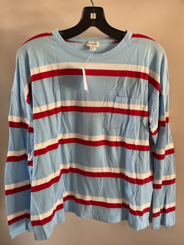 NWT J CREW MERCANTILE BLUE MULTI STRIPED 100% COTTON LONG SLEEVES Size S