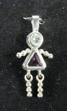 Sterling Silver Girl Birthstone Babies February Charm Pendant 1 1/4"