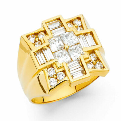 14K Yellow Gold Cubic Zirconia Men's Gold Ring / Avg. Weight - 9.9 ...
