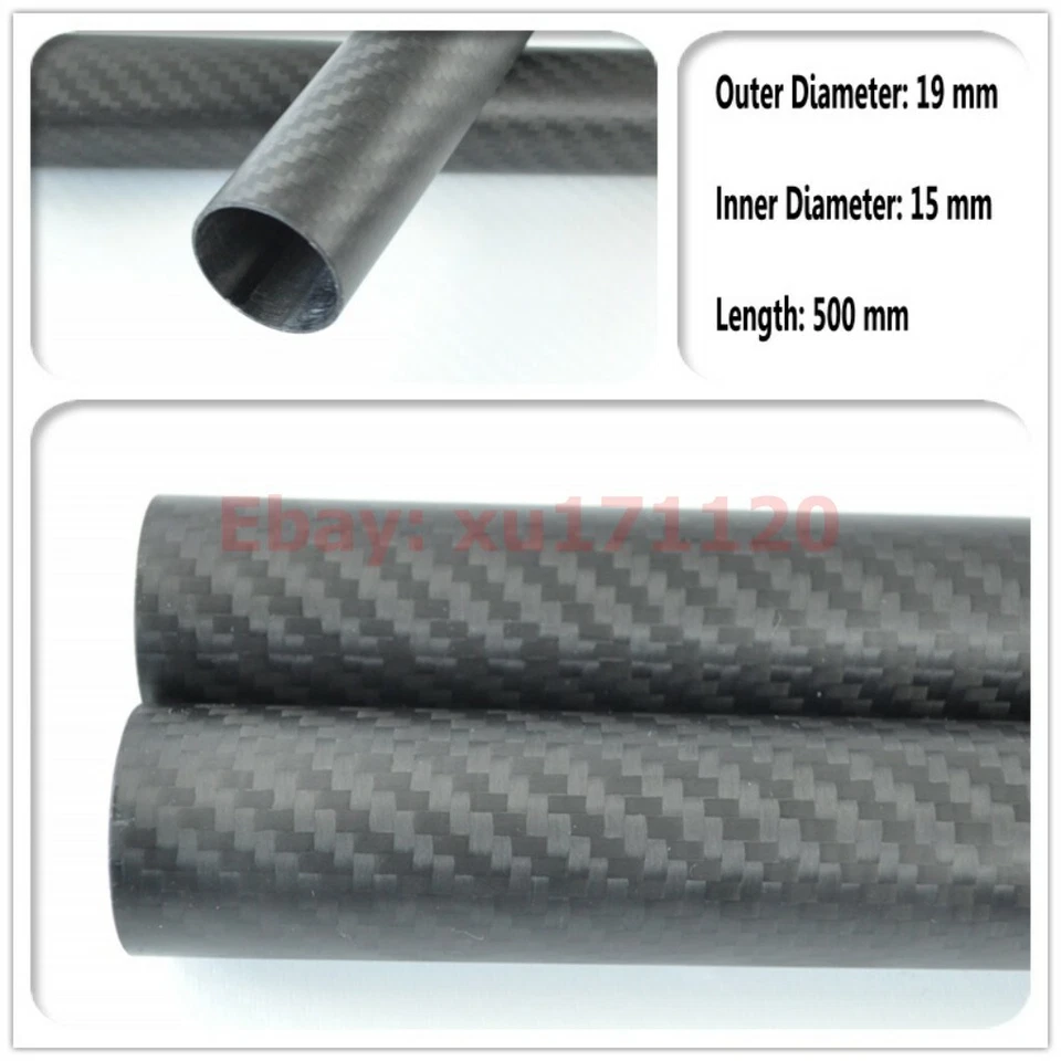 19MM OD X 15mm 16mm 17mm ID X 500MM 100% Roll Wrapped Carbon Fiber Tube 3K  - Image 2 of 4