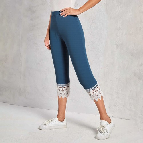 Womens Lace Stretch 3/4 Capri Pants Ladies Cropped Sports Leggings Trousers 6-16 - Picture 3 of 18