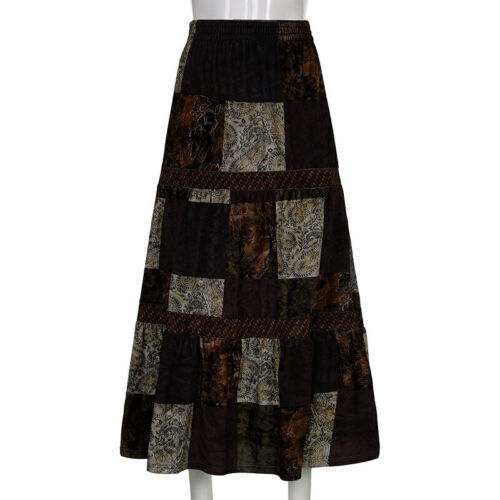 Donna Maxi Hippie Gonna Lunga Patchwork Velluto Paisley Stampa Gitano Casual - Bild 3 von 10