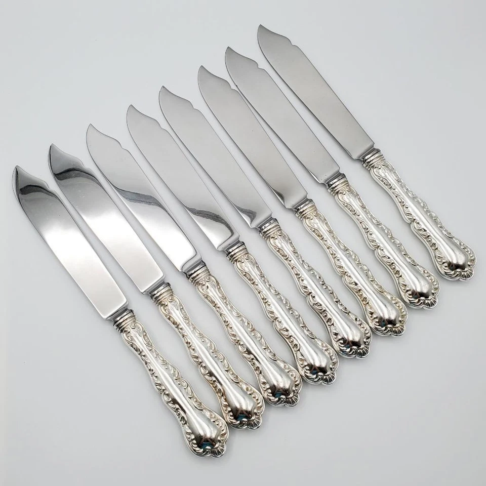 Juego 8 Cuchillos Abedul Pescado Esterlina Buen Estado Mango Hueco Hojas Tradicionales Foto 2 de 4