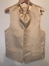 DQT Gold Swirl Wedding Collection Waistcoat  Cravat Set   Size 38"   Formal