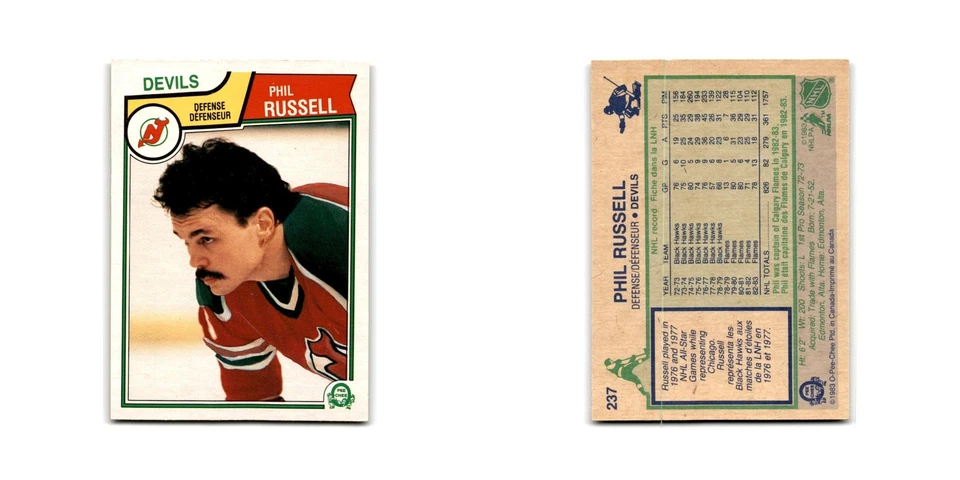 1983 O-Pee-Chee Phil Russell New Jersey Devils #237 - Image 3 of 3