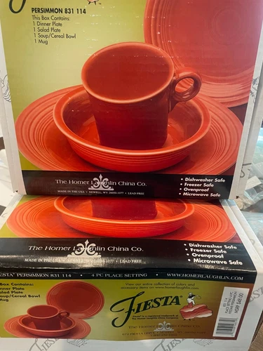 1st Quality NIB Discontinued Fiesta Persimmon 4 Piece Place Setting Fiestaware