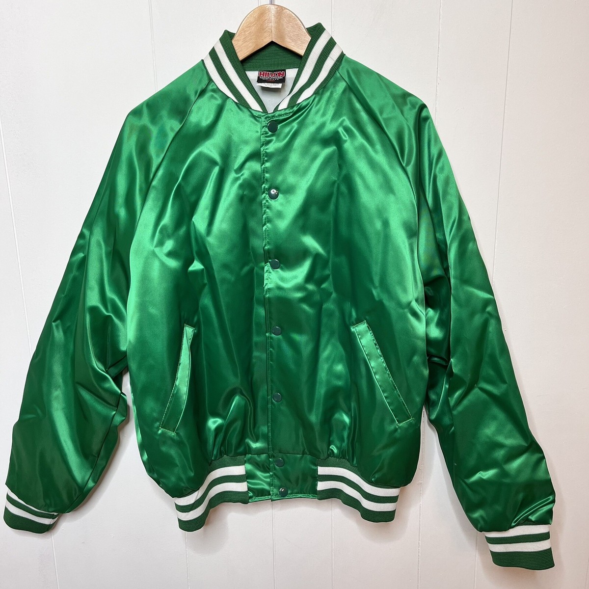 Vintage Nylon Satin Bomber Jacket Mens Medium Green Arab