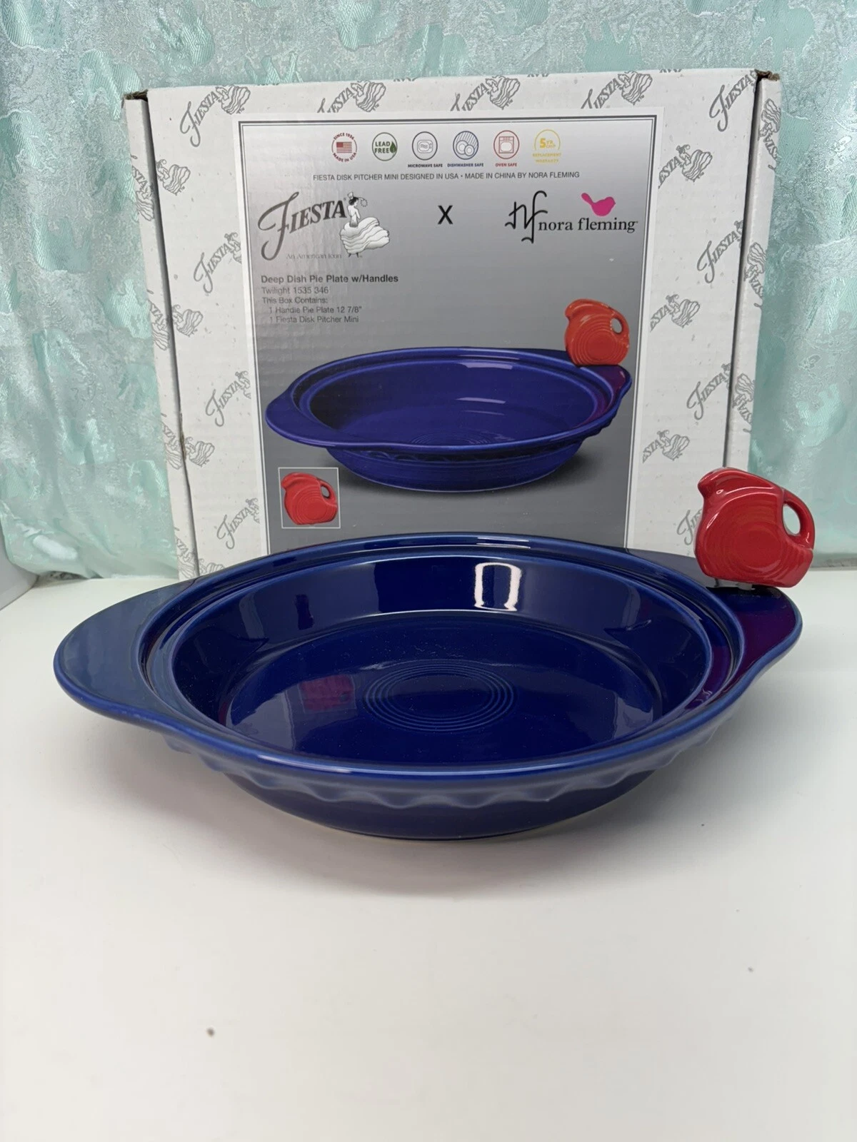 Fiestaware Nora Fleming Deep Dish Pie Plate Twilight With Scarlet