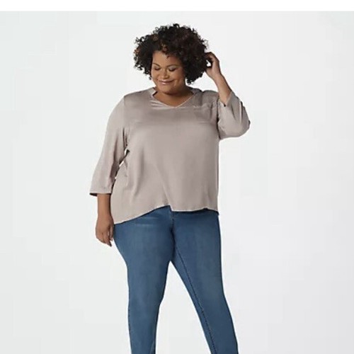 NEW Lisa Rinna Collection Plum Wine Blouse Plus Size 1X Stretch Woven Open Neck - Picture 9 of 11