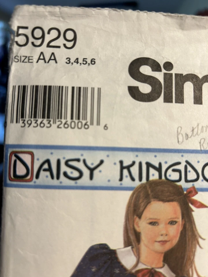 Simplicity 5929 Sz 3,4,5,6 Girl’s Dress Pattern & 18 Doll Pattern Daisy Kingdom - Image 4 of 4