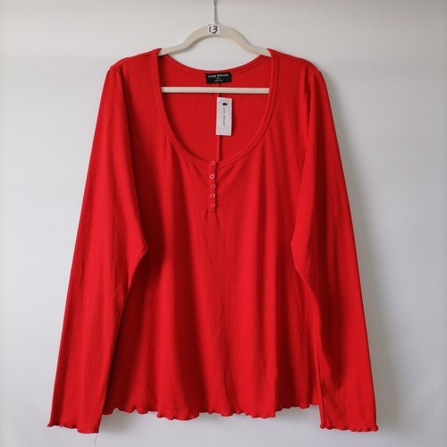 NWT Lane Bryant Womens Hot Red Henley Neck Long Sleeve Ribbed T-Shirt Size 22/24 - 第 1/7 張圖片