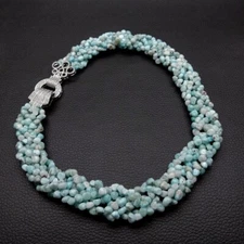 Natural Blue Larimar Twisted Statement Necklace Women Jewelry Wedding Gift